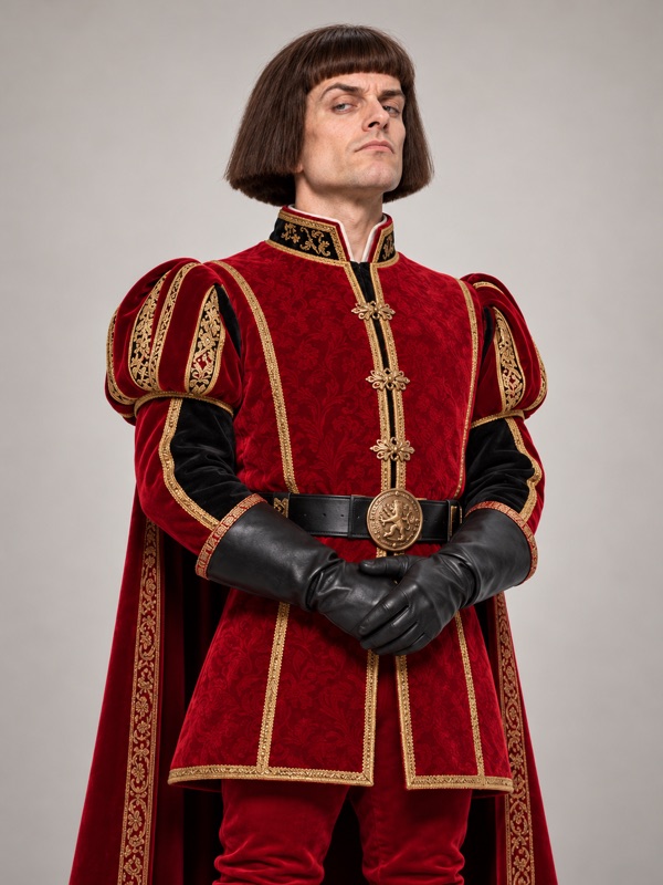 Lord farquaard com gibão vermelho e dourado